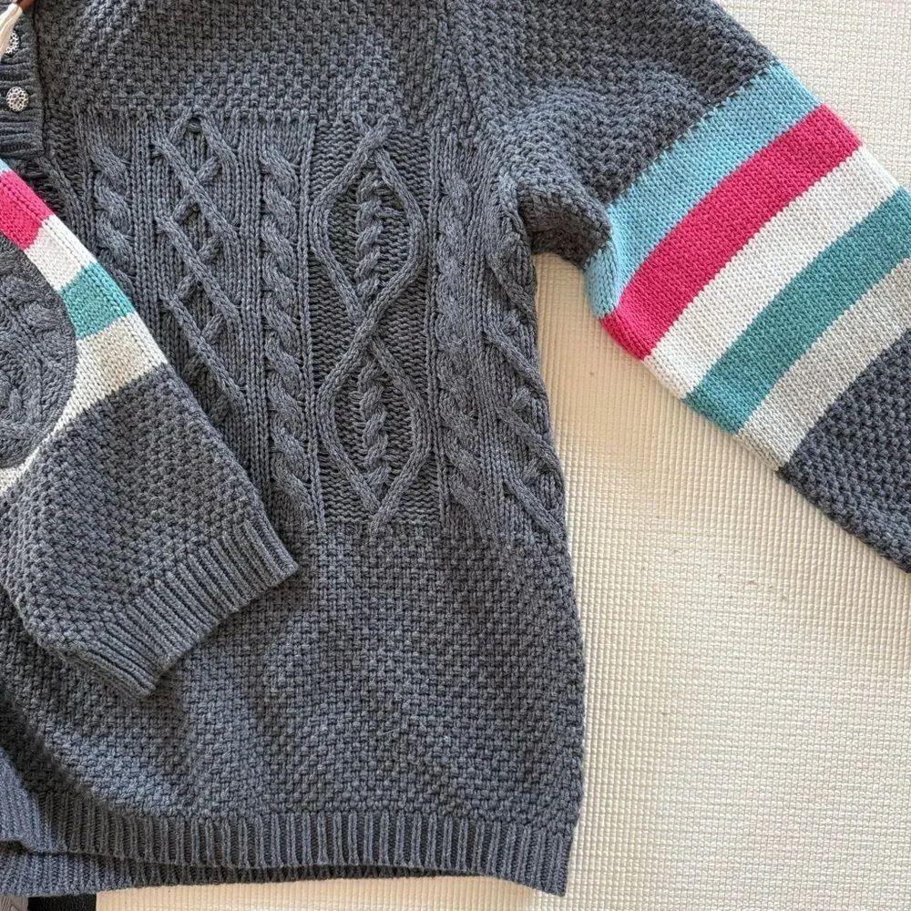 POL 💎 New Gray Cable-knit Sweater Hoodie Medium/Heavy Rare Detailing Warmth NWOT - Picture 9 of 16